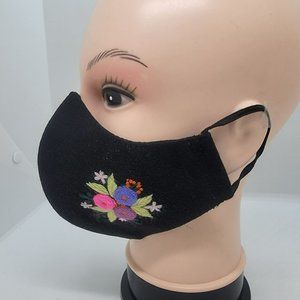 New Face cover ear loop black Mask Women's Embroidered handmade Flowers design